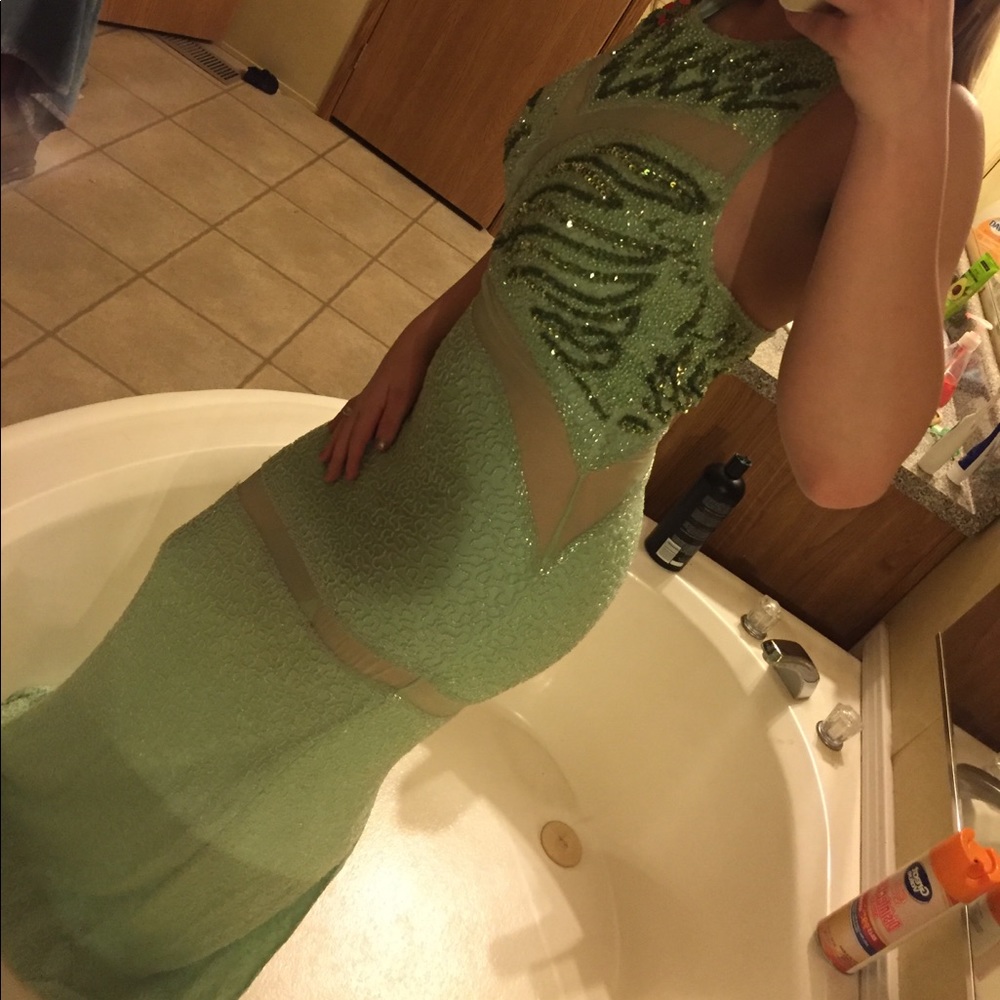 Green sequined Prom Dress